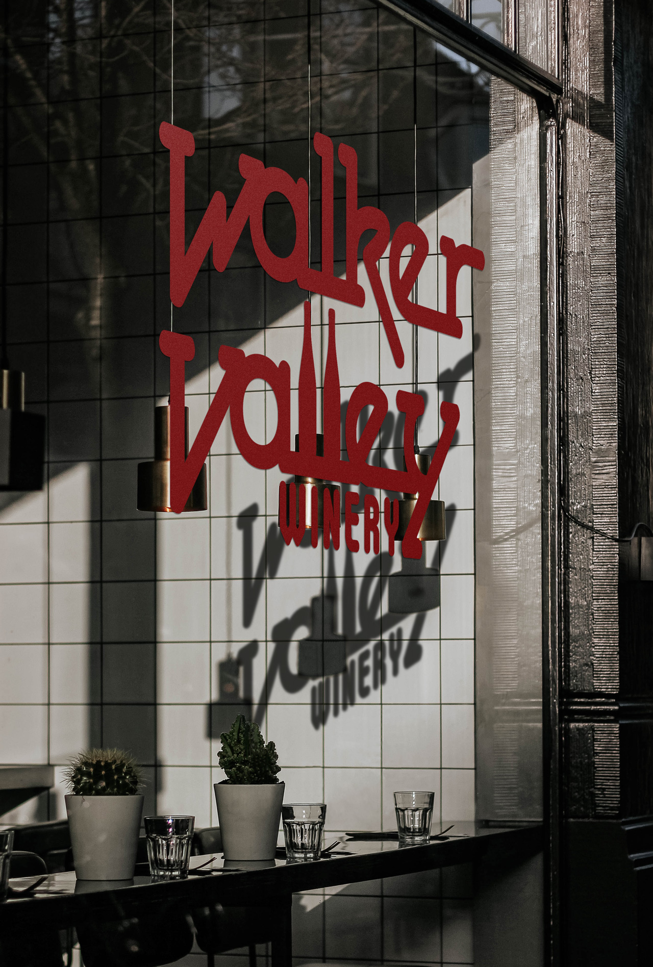 retail wine shop window with custom logo